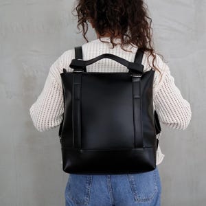 Wandelbare Laptoptasche, Rucksack aus veganem Leder, Schultertasche, schwarze Handtasche aus veganem Leder, handgefertigte Shopper-Geldbeutel, wasserdichter Rucksack