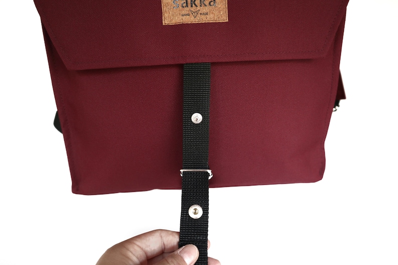 Burgundy flap Backpack,Canvas rucksack,water resistant knapsack,large vegan handbag,casual urban backpack,unisex washable bag,sakkahandmade image 7