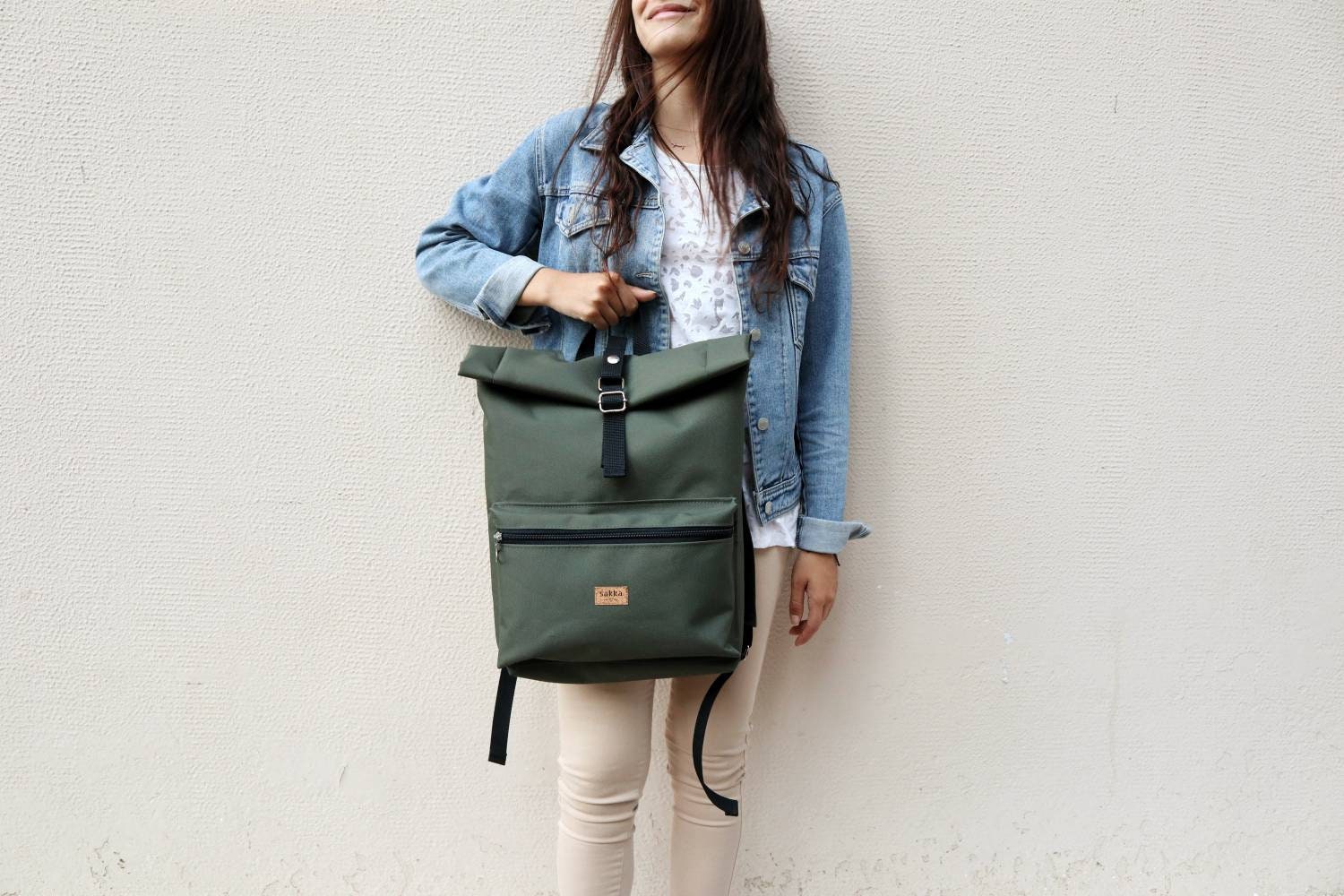 Olive Green Roll Top Backpack/cordura Water Resistant Backpack