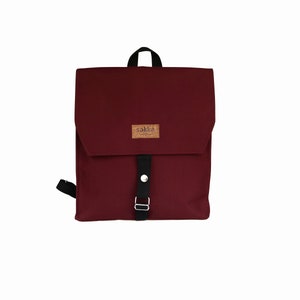 Burgundy flap Backpack,Canvas rucksack,water resistant knapsack,large vegan handbag,casual urban backpack,unisex washable bag,sakkahandmade image 5
