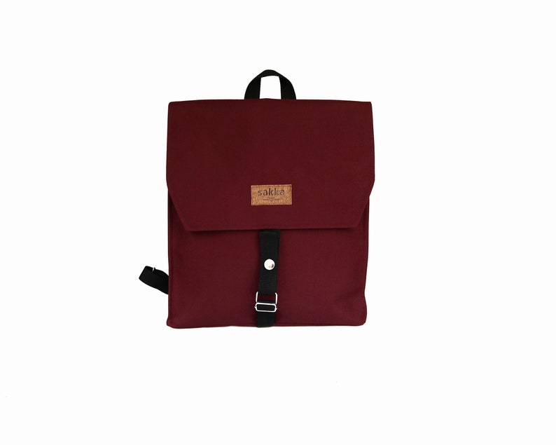 Burgundy flap Backpack,Canvas rucksack,water resistant knapsack,large vegan handbag,casual urban backpack,unisex washable bag,sakkahandmade image 5