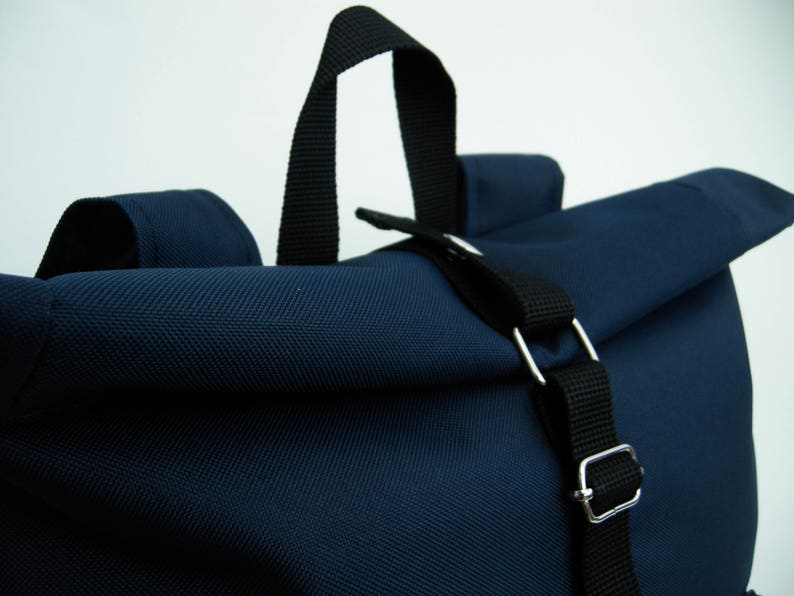 Blue Roll Top BackpackVegan BackpackZip PocketCordura BackpackRoll top rucksackTravel BackpackDaily backpack sakkahandmade egst