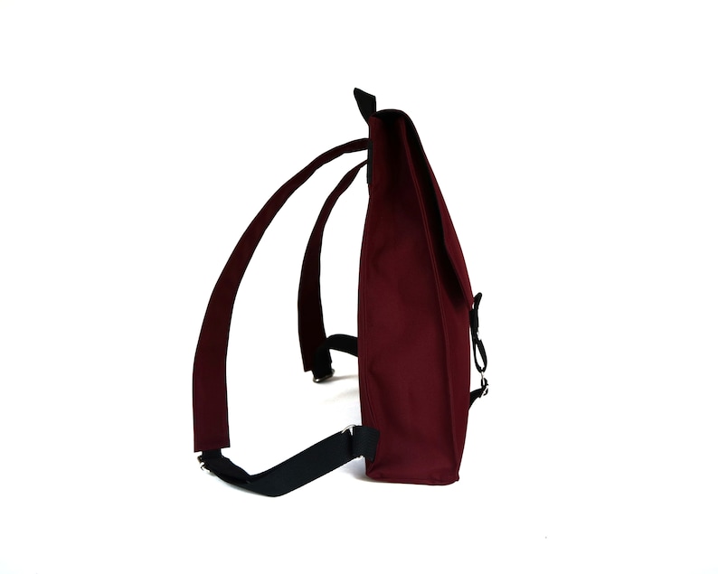 Burgundy flap Backpack,Canvas rucksack,water resistant knapsack,large vegan handbag,casual urban backpack,unisex washable bag,sakkahandmade image 4