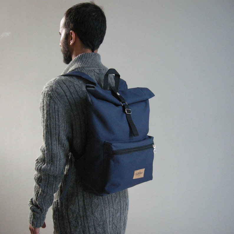 Blue Roll Top BackpackVegan BackpackZip PocketCordura BackpackRoll top rucksackTravel BackpackDaily backpack sakkahandmade egst