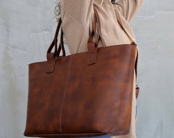Brown Shoulder Bag Handbag,Shopper Vegan Leather Boho Bag,Brown Leather Purse,Big Tote bag,Water resistant,Faux leather,Minimalistic women