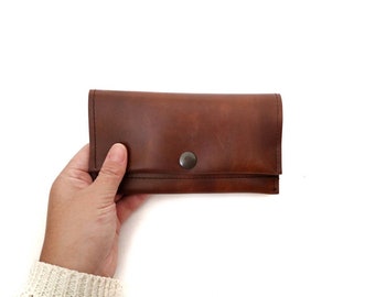 Brown Vegan Wallet,Tobacco case,Vegan Eco Leather Coin Wallet,Large Long Slim Wallet,Big wallet with zipper pocket, Unisex wallet,Vegan gift