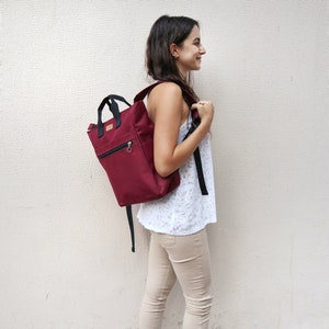 Veganer Rucksack,Burgundy Cordura Canvas Rucksack,Wasserfeste Tasche,Handgefertigte Laptoptasche,Minimalistische Weekender-Tasche,Reiserucksack