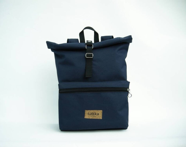 Blue Roll Top BackpackVegan BackpackZip PocketCordura BackpackRoll top rucksackTravel BackpackDaily backpack sakkahandmade egst