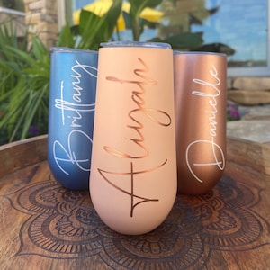 Champagne Flute Tumbler Personalized Bridesmaid Gift Ideas Stemless 6oz Wine Tumbler Wine Cup Bride Stainless Steel Bridesmaid Proposal Gift
