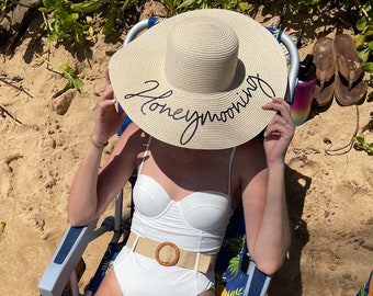 Personalized Floppy Beach Hat, Bridal Honeymoon Gift