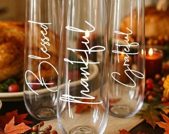 Friendsgiving Champagne Glasses - Personalized Champagne Glass - Glasses for Thanksgiving - Friendsgiving - Thanksgiving Glasses