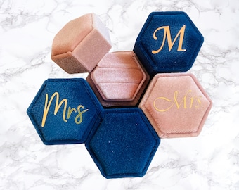 Personalized Velvet Ring Box | Monogrammed Hexagon Engagement Ring Holder