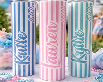 Sorority Tumblers, Personalized Beach Girls Trip Cups, Beach Bachelorette, Family Vacation Custom Tumblers with Name, Cabana Stripe Cup