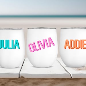 VASOS DE VINO PERSONALIZADOS - Vasos de vino sin tallo de acero inoxidable, regalo de dama de honor, propuesta de dama de honor, recuerdo de despedida de soltera Monograma
