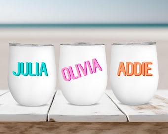 Personalized WINE TUMBLERS- Stainless Steel Stemless Wine Tumblers, Bridesmaid Gift, Bridesmaid proposal, Bachelorette Party Favor Monogram