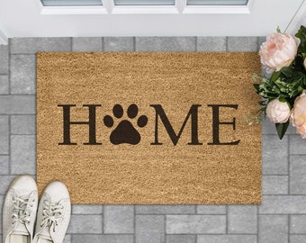 Felpudo de bienvenida con diseño de pata de perro - Felpudo de fibra de coco para amantes de los perros