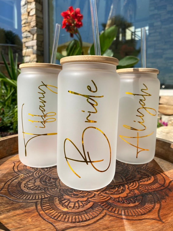 Bride to Be Iced Coffee Cup with Bamboo Lids and Straws