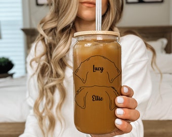 Dog&#39;s Ears Glass, Custom Dog Glass, Dog Mom Gift, New Dog Gift, popular right now, Dog Mom Cup, Dog Cup, Frosted Can Glass, Gifts Under 25
