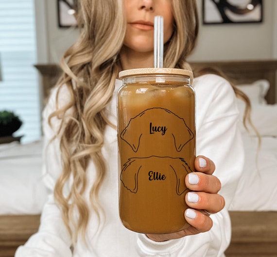 Personalized Dog Mom Frosted Glass Can with Bamboo Lid