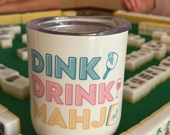 Mahjong Wine Tumbler: Stainless Steel, Printed Design - Mahjong Lover, Book Lover, Coffee Lover, Wine Lover