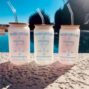 BACHELORETTE PARTY Cups Margs & Matrimony Cocktail Glass - Ice coffee glass tumblers - Bach Party Favors - Bachelorette Party - Girls Trip