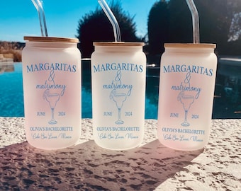 BACHELORETTE PARTY Cups Margs & Matrimony Cocktail Glass - Ice coffee glass tumblers - Bach Party Favors - Bachelorette Party - Girls Trip