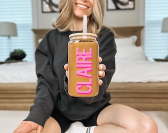 Shadow Monogram Ice Coffee Glass - Cocktail Glass - Bachelorette Party - Wedding - Pool Party - Monogram Tumbler