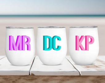 Shadow Monogram Wine Tumbler - Wine Tumbler - Bachelorette Party - Wedding - Pool Party - Monogram Wine Tumbler
