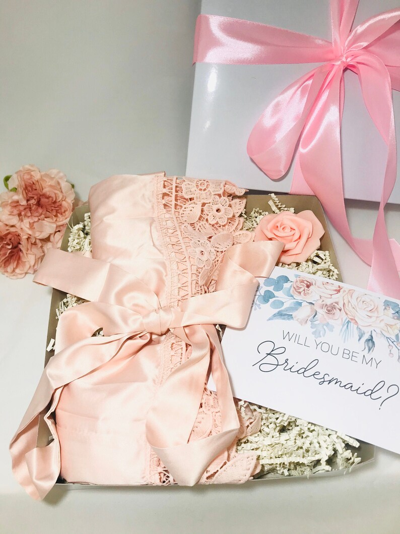 BRIDESMAID PROPOSAL BOX Satin Lace Robe Wine Tumbler Best Etsy