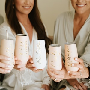 Champagne Flute Tumbler Personalized Bridesmaid Gift Ideas Stemless 6oz Wine Tumbler Wine Cup Bride Stainless Steel Bridesmaid Proposal Gift