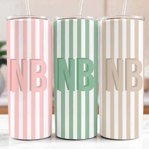 Vacation Tumblers, Personalized Beach Girls Trip Cups, Beach Bachelorette, Family Vacation Custom Tumblers with Name, Cabana Stripe Cup