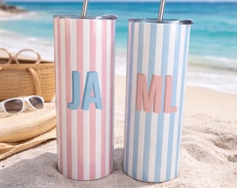 Personalized Cabana Stripe Tumbler, Beach Trip Stainless Steel Cup