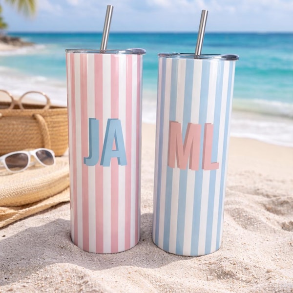 Personalized Cabana Stripe Tumbler, Beach Trip Stainless Steel Cup