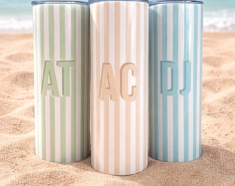 Vacation Tumblers, Personalized Beach Girls Trip Cups, Beach Bachelorette, Family Vacation Custom Tumblers with Name, Cabana Stripe Cup