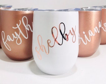 Personalized WINE TUMBLERS- Stainless Steel Stemless Wine Tumblers, Bridesmaid Gift, Bridesmaid proposal, Bachelorette Party Favor