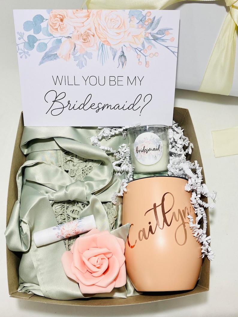 BRIDESMAID PROPOSAL BOX Satin Lace Robe Wine Tumbler Best Etsy