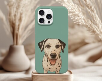 Personalized Dog Phone Case, Custom Name, Dog Illustration Phone, iPhone 16, 15, 14, Magsafe, Preppy Stripes, Personalized Pet Photo Case