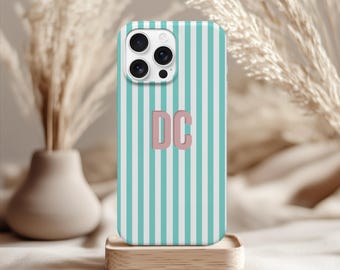 Personalized Initial Phone Case, Custom Name, Striped Summer Style Phone, iPhone 16, 15, 14, Magsafe, Preppy Stripes, Shadow Stipe Initial