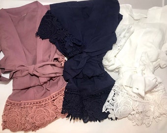 BRIDESMAIDS Robes - Bridesmaid Lace Robes, Lace Robes - Lace Trim Robes - Wedding Robes - Bridesmaid Gifts - Cotton Robes - Soft Lace Robes