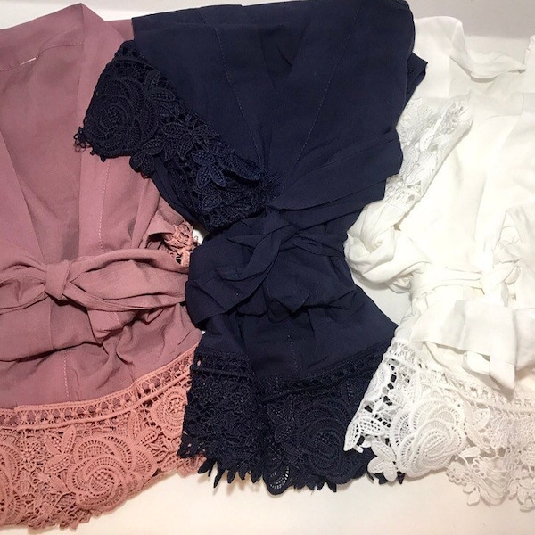 BRIDESMAIDS Robes - Bridesmaid Lace Robes, Lace Robes - Lace Trim Robes - Wedding Robes - Bridesmaid Gifts - Cotton Robes - Soft Lace Robes