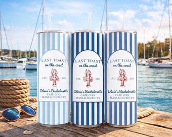 Bachelorette Party Tumblers - Last Toast on the Coast, Skinny Stainless Steel 20OZ