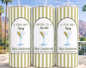 Bachelorette Party Tumblers - Bride in a tini bit, Skinny Stainless Steel 20OZ