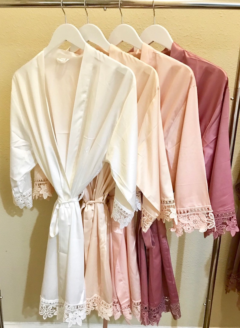 BRIDESMAID Robes Bridesmaid Lace Robes, Lace Robes Lace Trim Robes Wedding Robes Bridesmaid Gifts Satin Robes Soft Lace Robes image 10