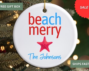 Personalized Beach Christmas Ornament, Custom Beach Ornament, Unique Christmas Ornaments Beach, Beach Themed Christmas Ornament,  Beach Gift