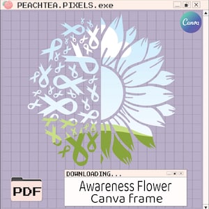 Cinta de concientización con flores PNG / Clipart conmemorativo de Canva / Gráficos de apoyo y caridad contra el cáncer / Marco de descarga digital