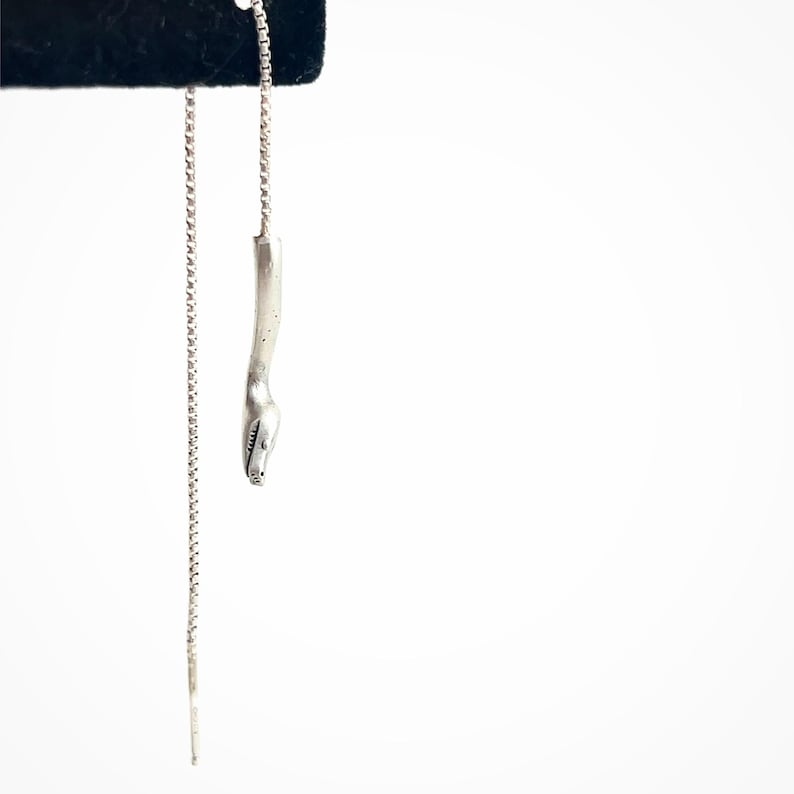 Python Threader Earring in Solid Sterling Silver or 14k Gold - Snake Serpent Jewelry image 1