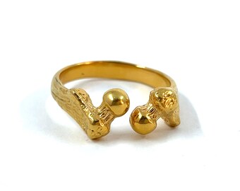 Femur Ring in Solid Sterling Silver with Gold Vermeil, Size 12.25