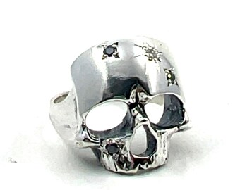 The Skull Ring in Solid Sterling Silver with 4 Moissanite, size 7