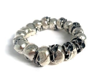 Skull Ossuary Bracelet in Solid Sterling Silver  - Memento Mori Jewelry