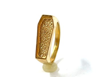 Coffin Ring in Solid Sterling Silver with Gold Vermeil, Size 7.25